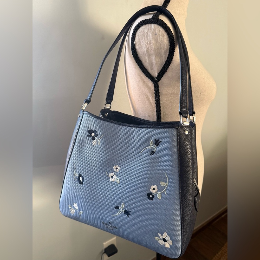 Kate Spade  Blue Leather Handbag with embroidered embellishments - NWT AND BOX